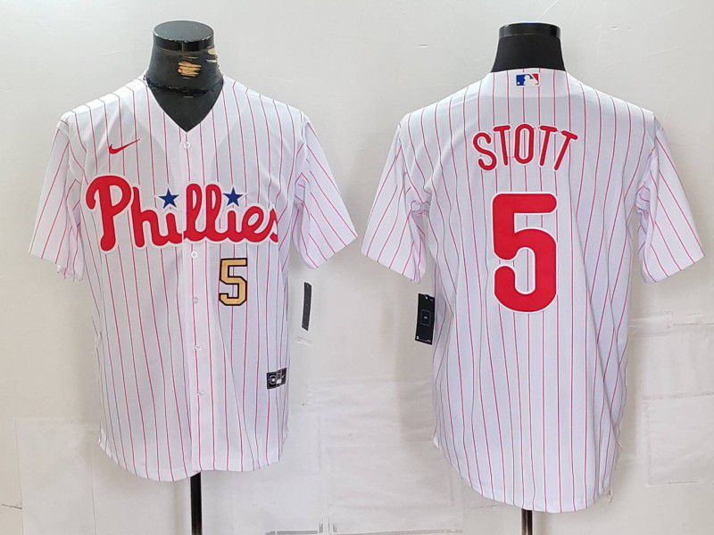 Men Philadelphia Phillies #5 Stott White stripe Nike Game 2024 MLB Jersey style 2